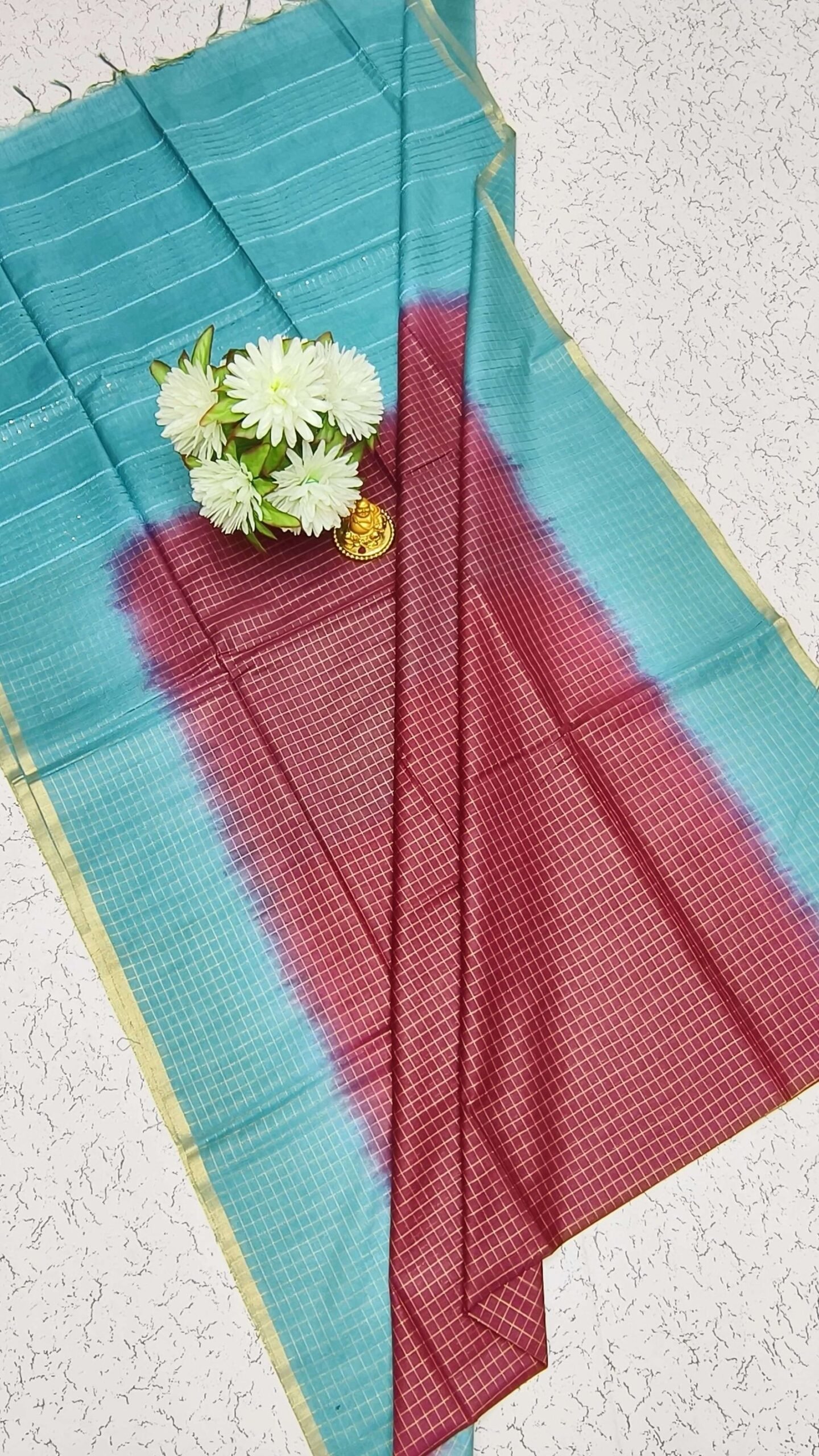Fancy Semi Tusser Soft Silk Saree with Thread & Zari Border – Design 2 - Image 3